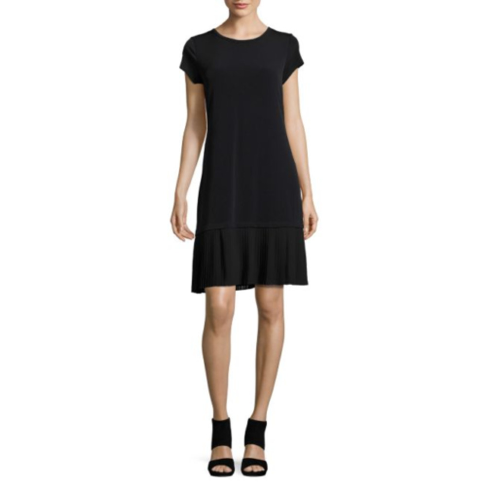 MICHAEL Michael Kors Pleated Hem Shift Dress Black Size M